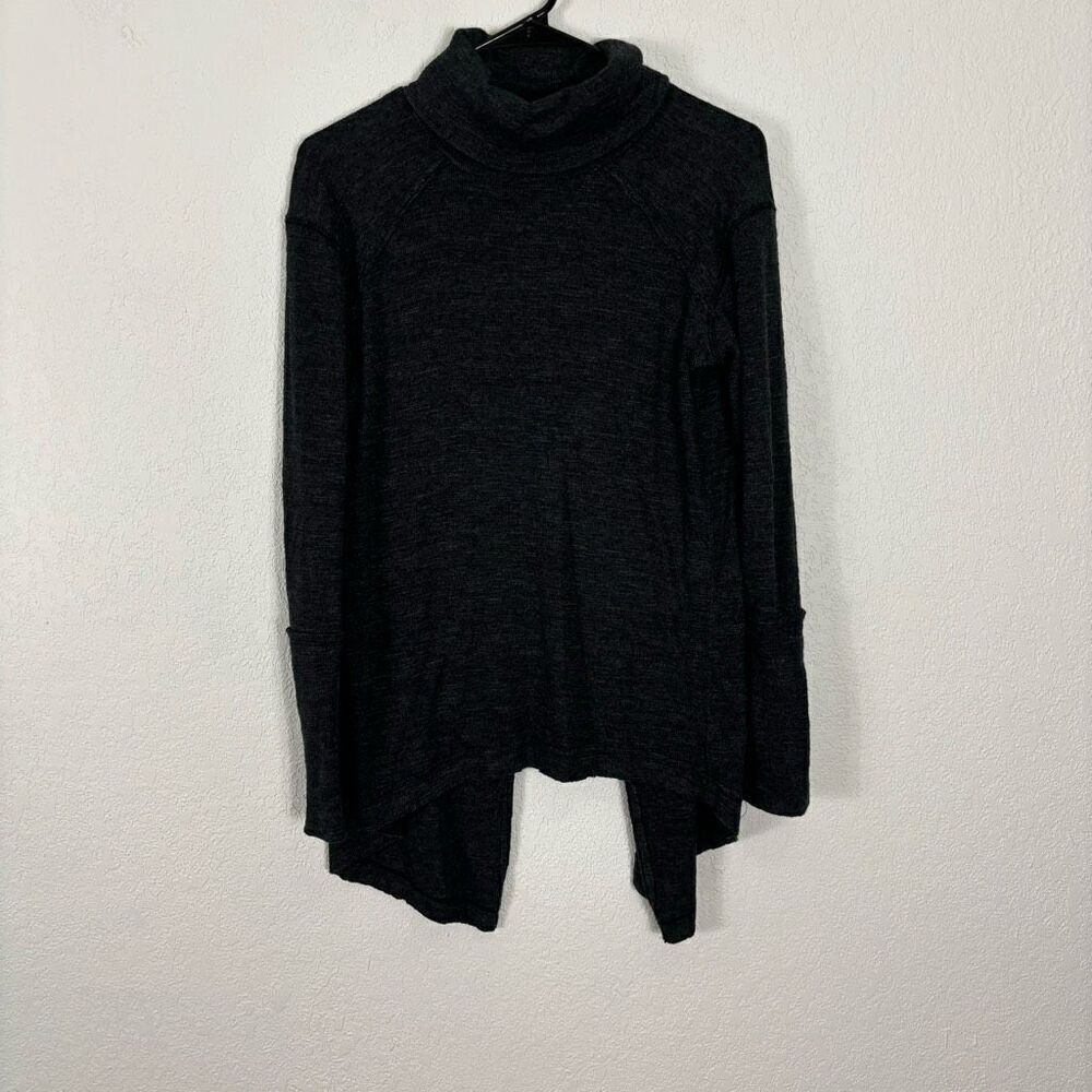 Free People We The Free Dark Grey Turtleneck Slit Back Long Sleeve Top Small